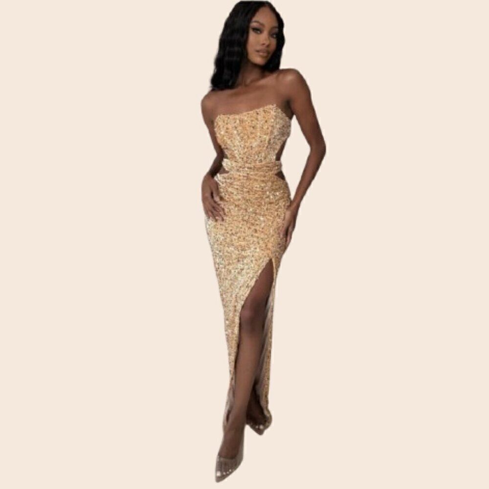 Donnee Par Dieu 'Scarlett' Gold Sequin Gown Size Large